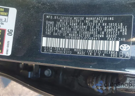 2018 Toyota Corolla Le from USA, damaged, VIN 5YFBURHE2JP749441